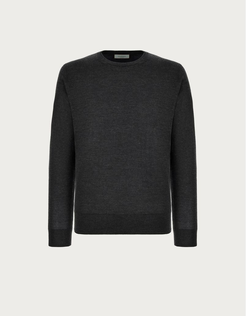 Anthracite crew-neck in cashmere, wool and silk