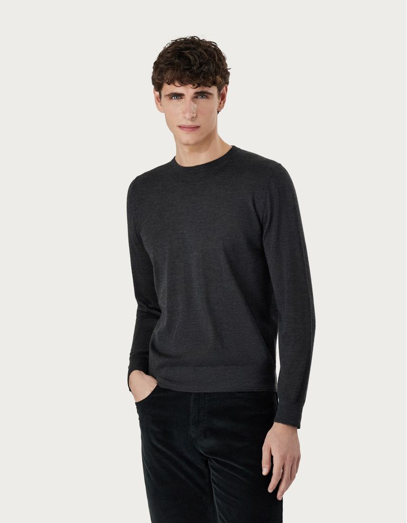 Anthracite crew-neck in cashmere, wool and silk