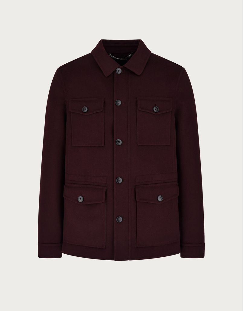 Burgundy Double Safari jacket in wool and cashmere