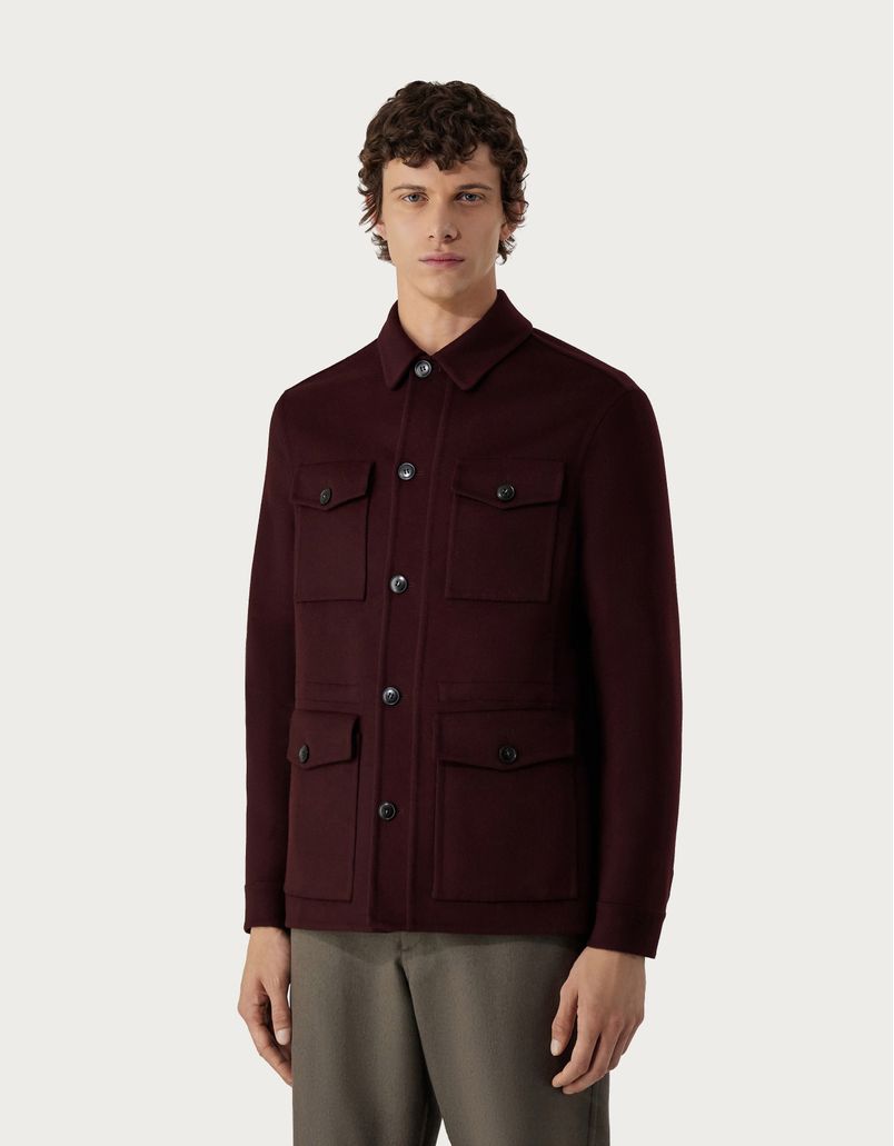 Burgundy Double Safari jacket in wool and cashmere