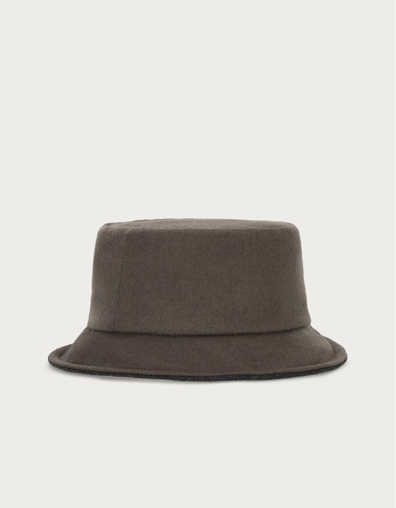 Double effect reversible bucket hat in grey and taupe wool and cashmere