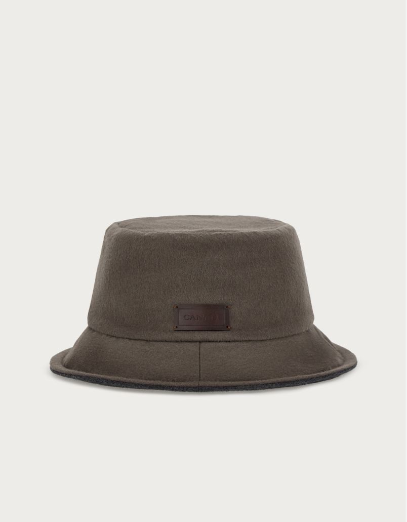 Double effect reversible bucket hat in grey and taupe wool and cashmere