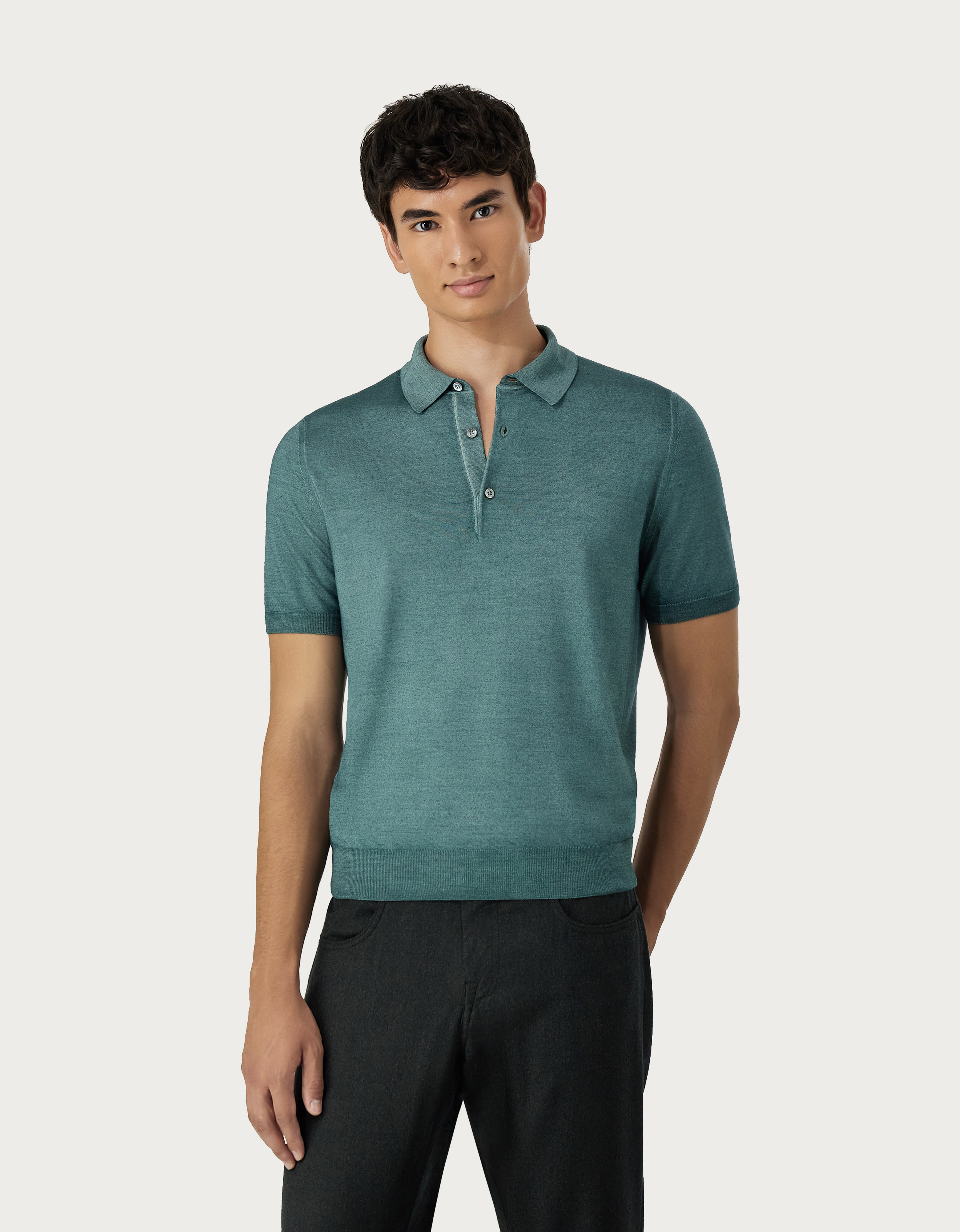 Wool and silk polo shirt with ribbed sleeves - Canali EU