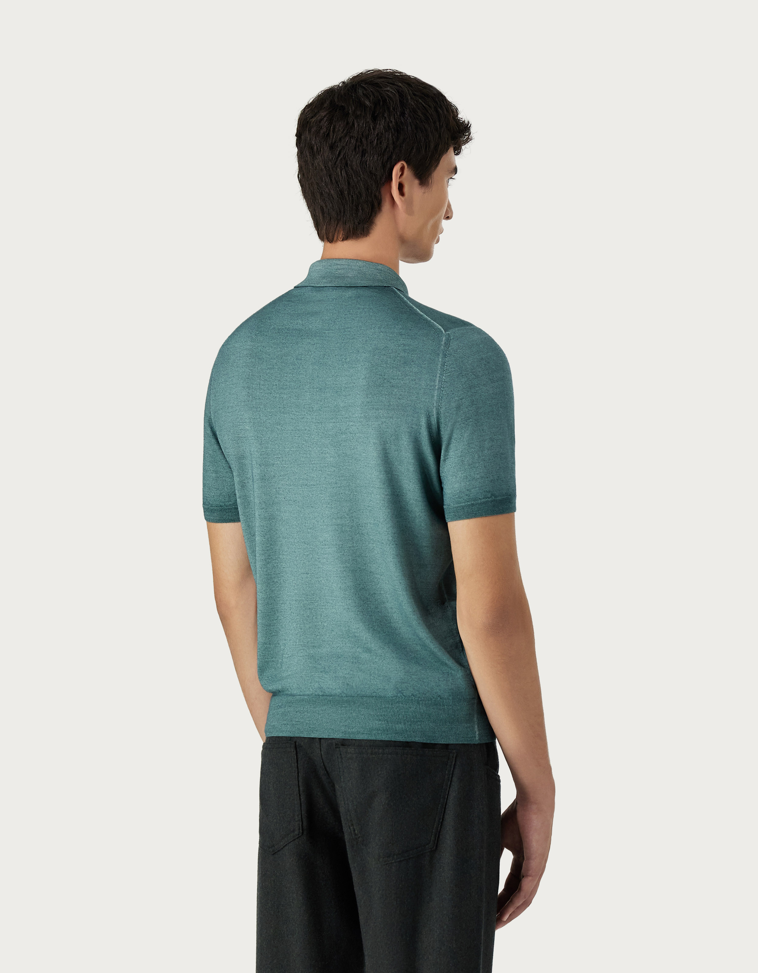 Wool and silk polo shirt with ribbed sleeves - Canali EU Wool and silk polo shirt with ribbed sleeves - Canali EU