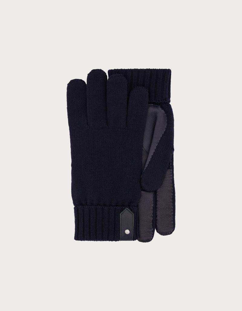 Italian blue wool and sheepskin gloves for men Canali GB
