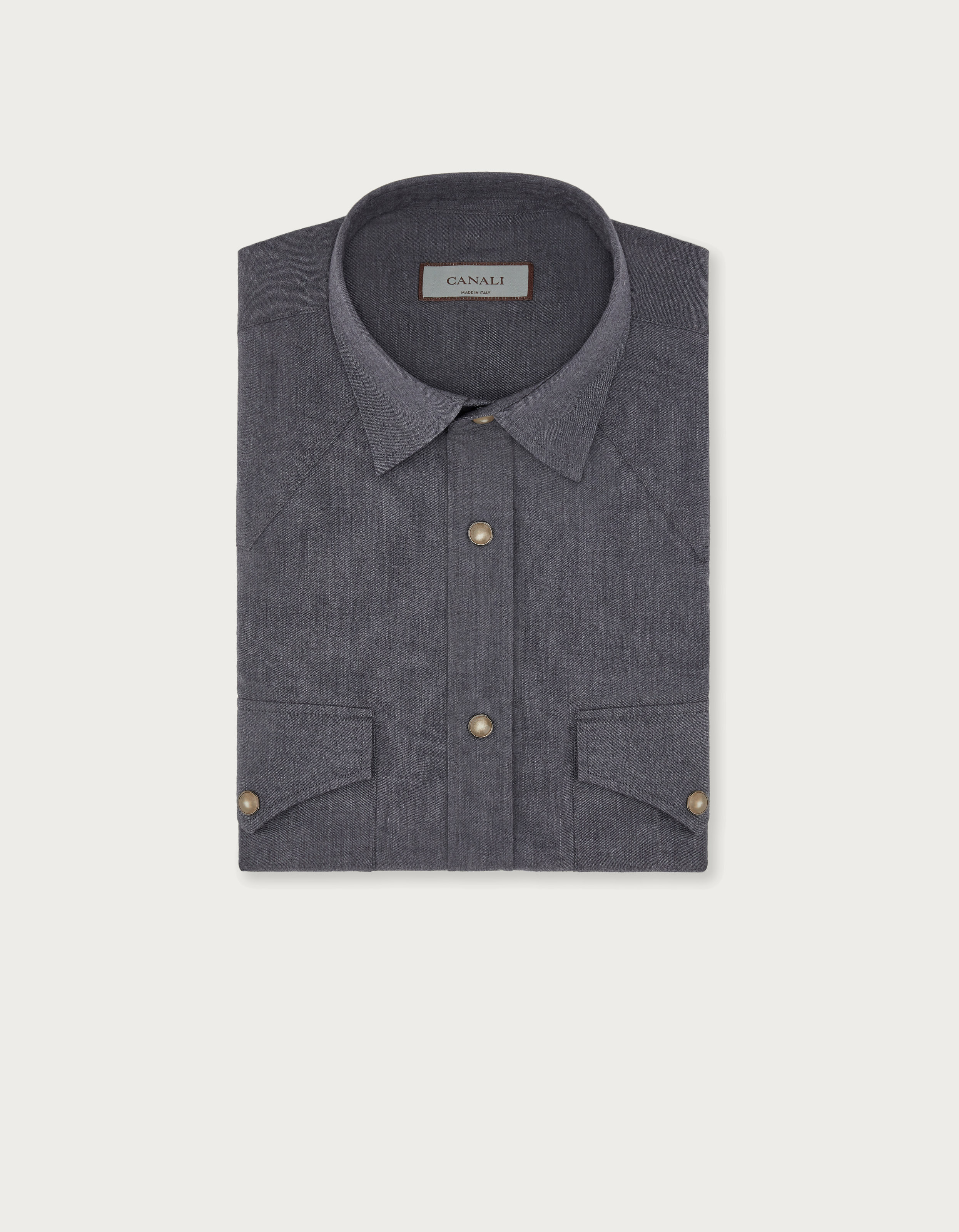 Regular fit men's gray shirt cotton flannel - Canali EU