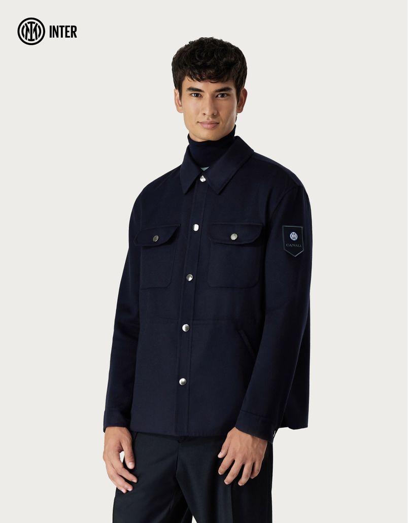 Reversible overshirt in blue and black double wool - Inter collection