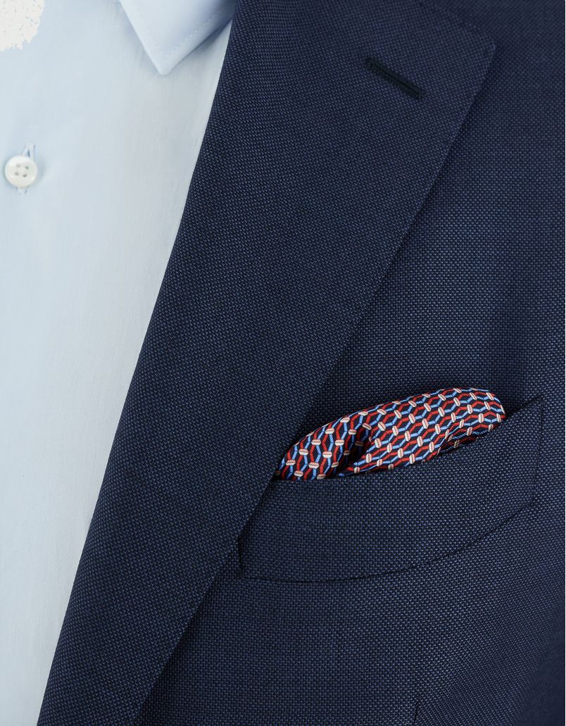 Printed red silk pocket square