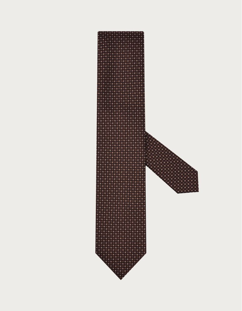 Brown silk jacquard tie with a micro pattern