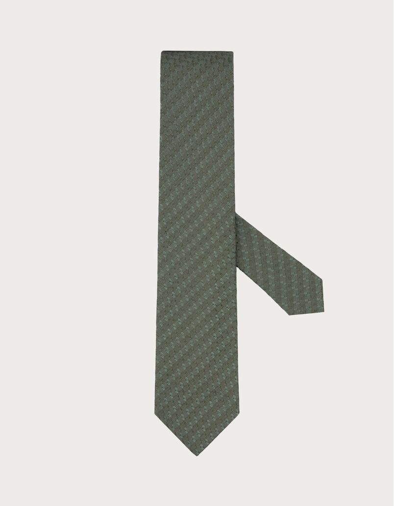 Green jacquard tie in silk and linen