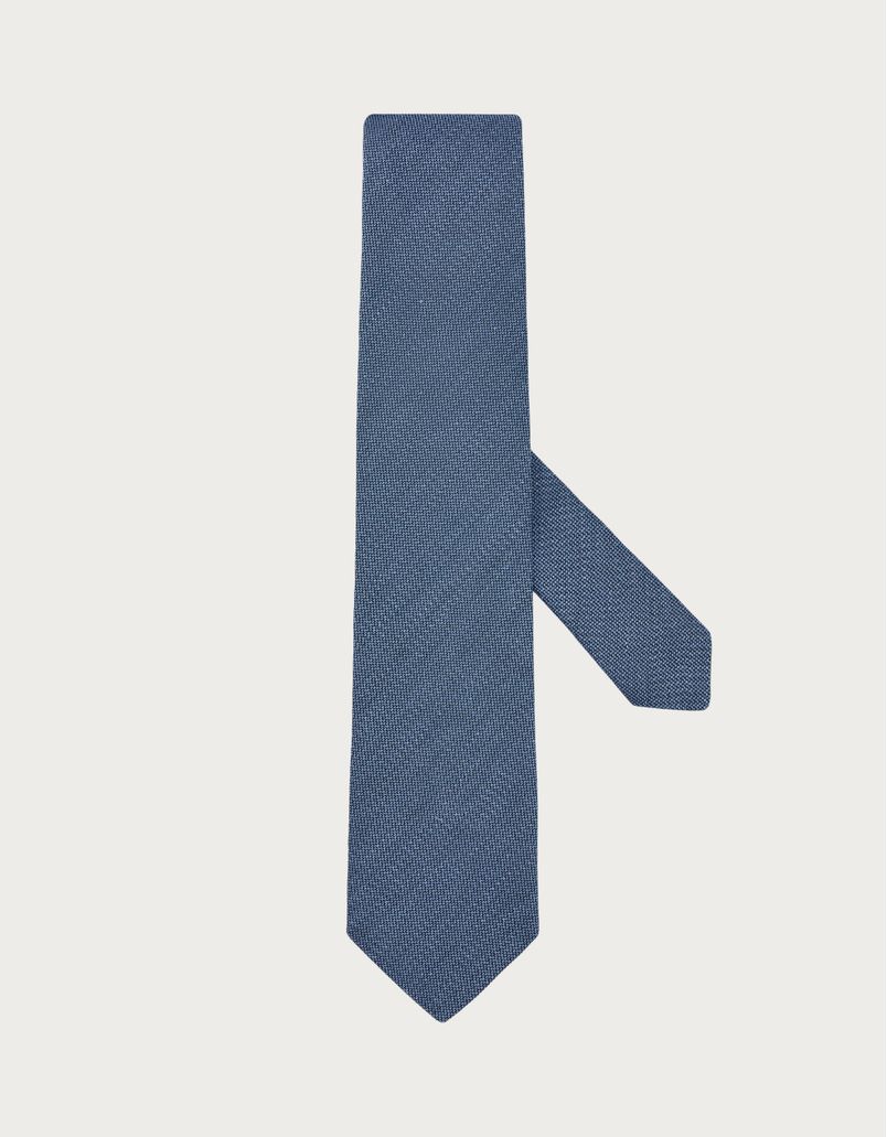 Light blue jacquard tie in cotton and linen