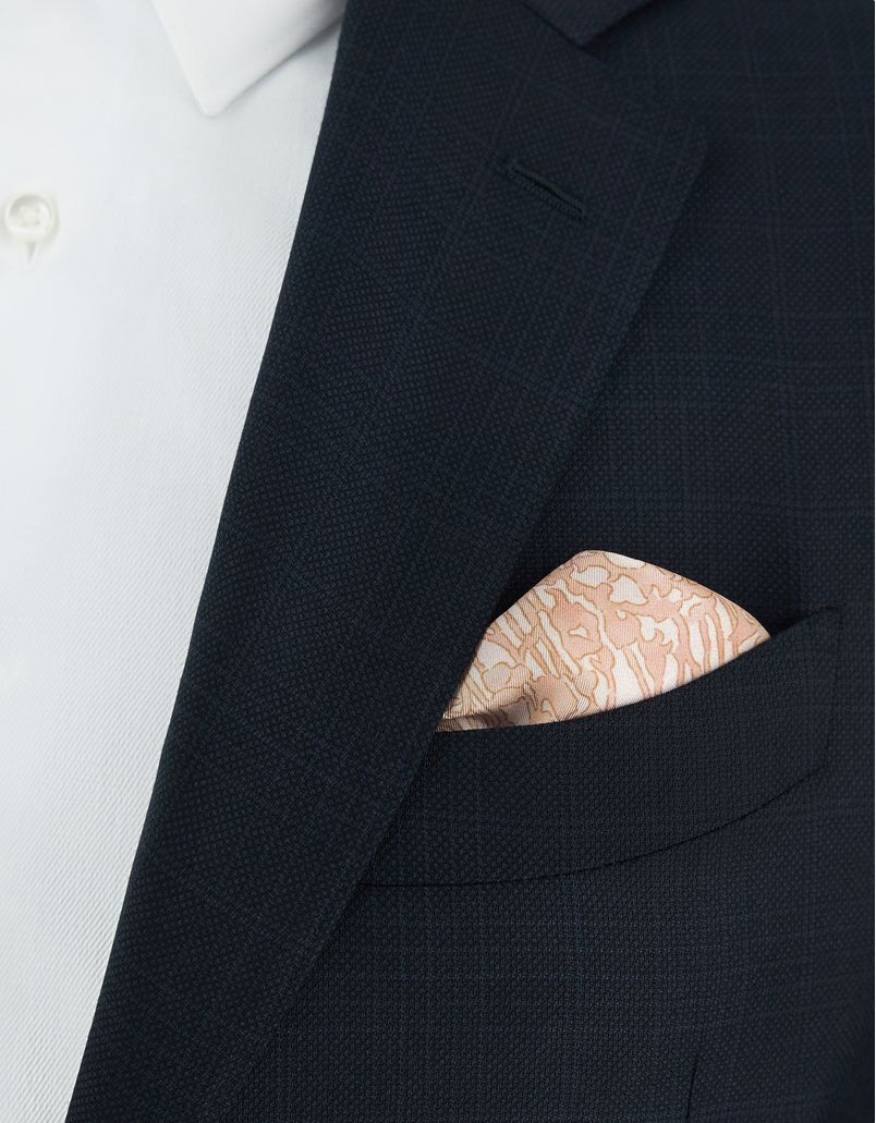 Pink silk pocket square with a botanical print
