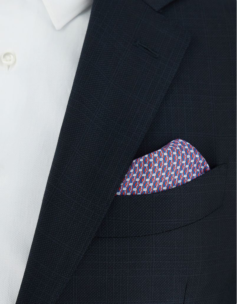 Printed red silk pocket square