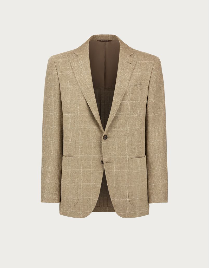 Beige and white overcheck Kei blazer in a blend of wool and cotton