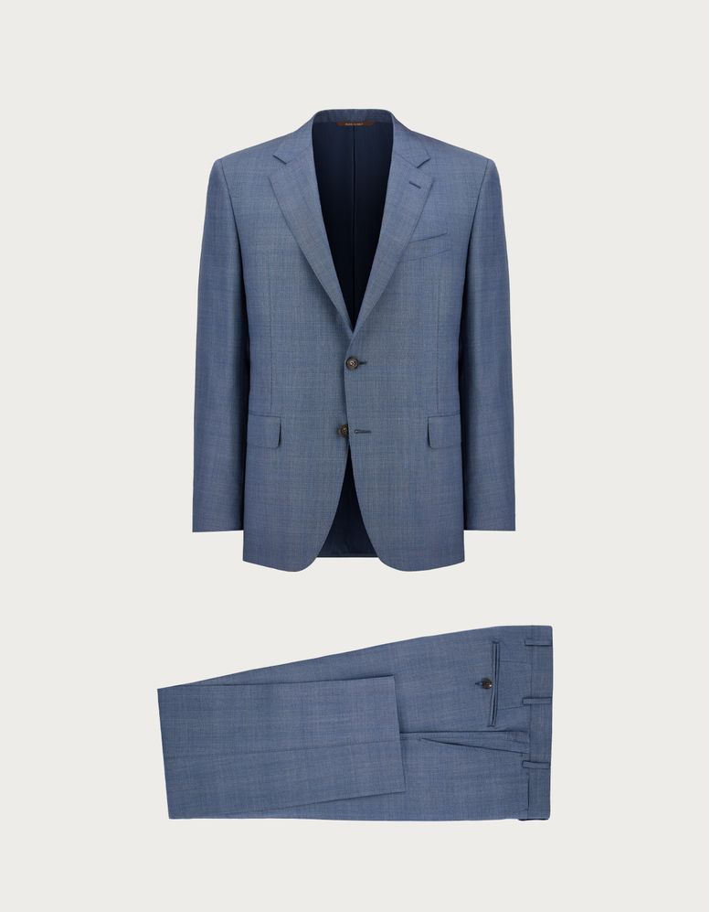 CANALI Overcheck suit in light blue silk and 150's wool