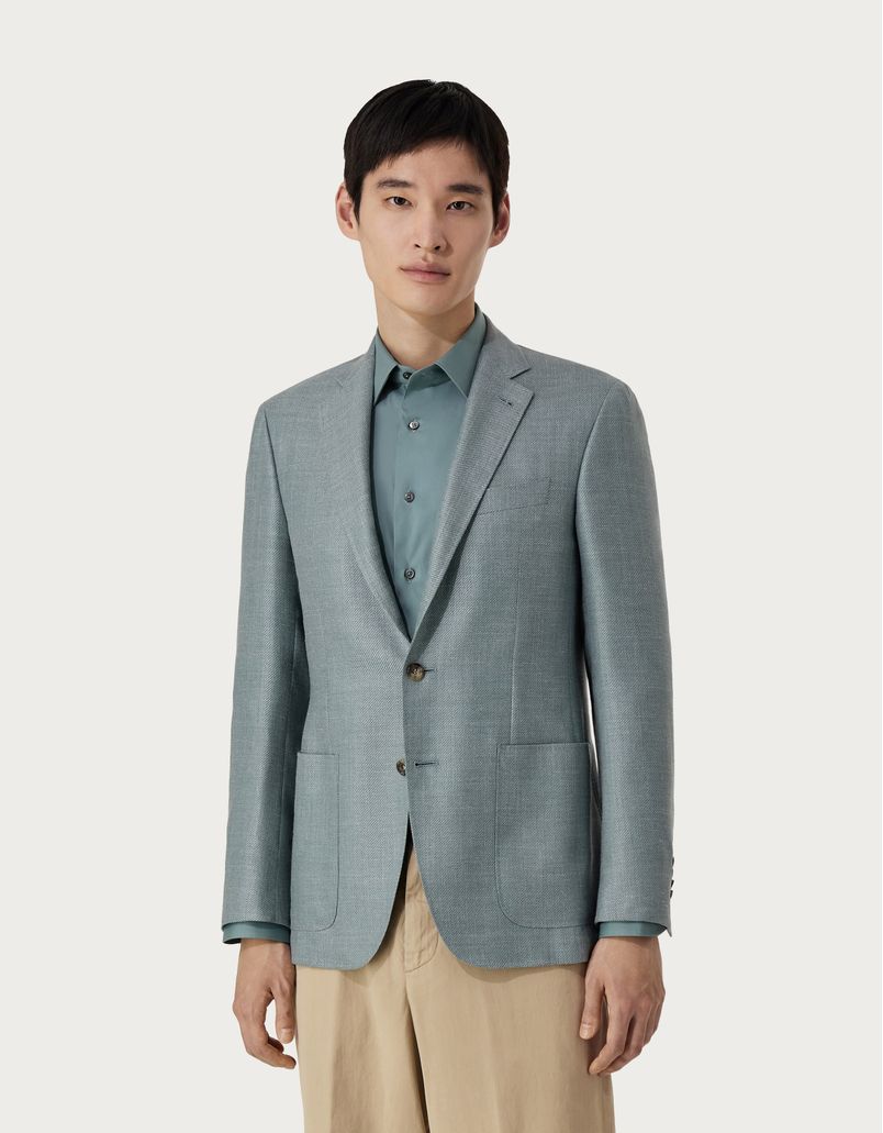 Veste Kei verte en laine, soie et lin