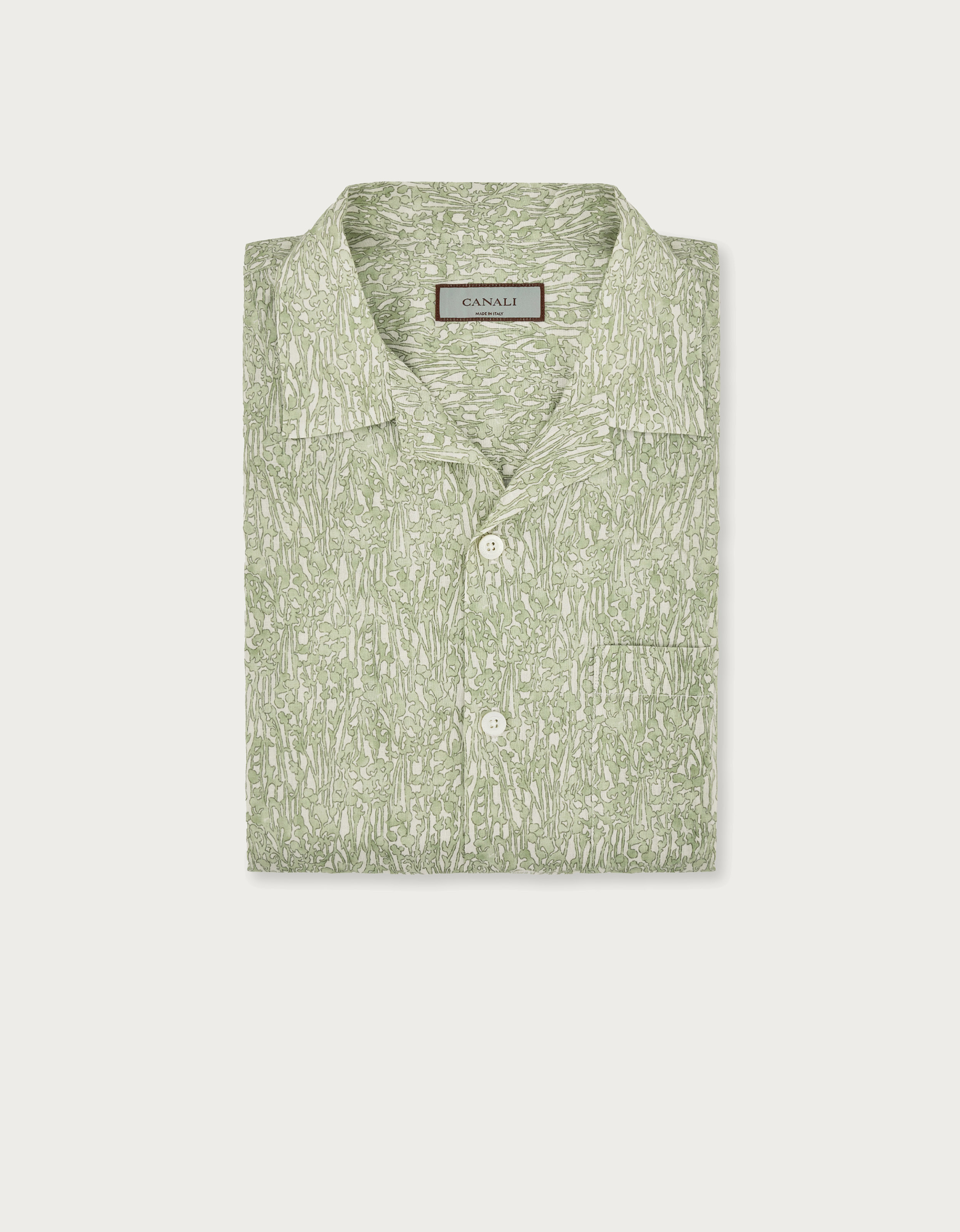 Men's Green and White Linen Shirt - Canali INTL Men's Green and White Linen Shirt - Canali INTL
