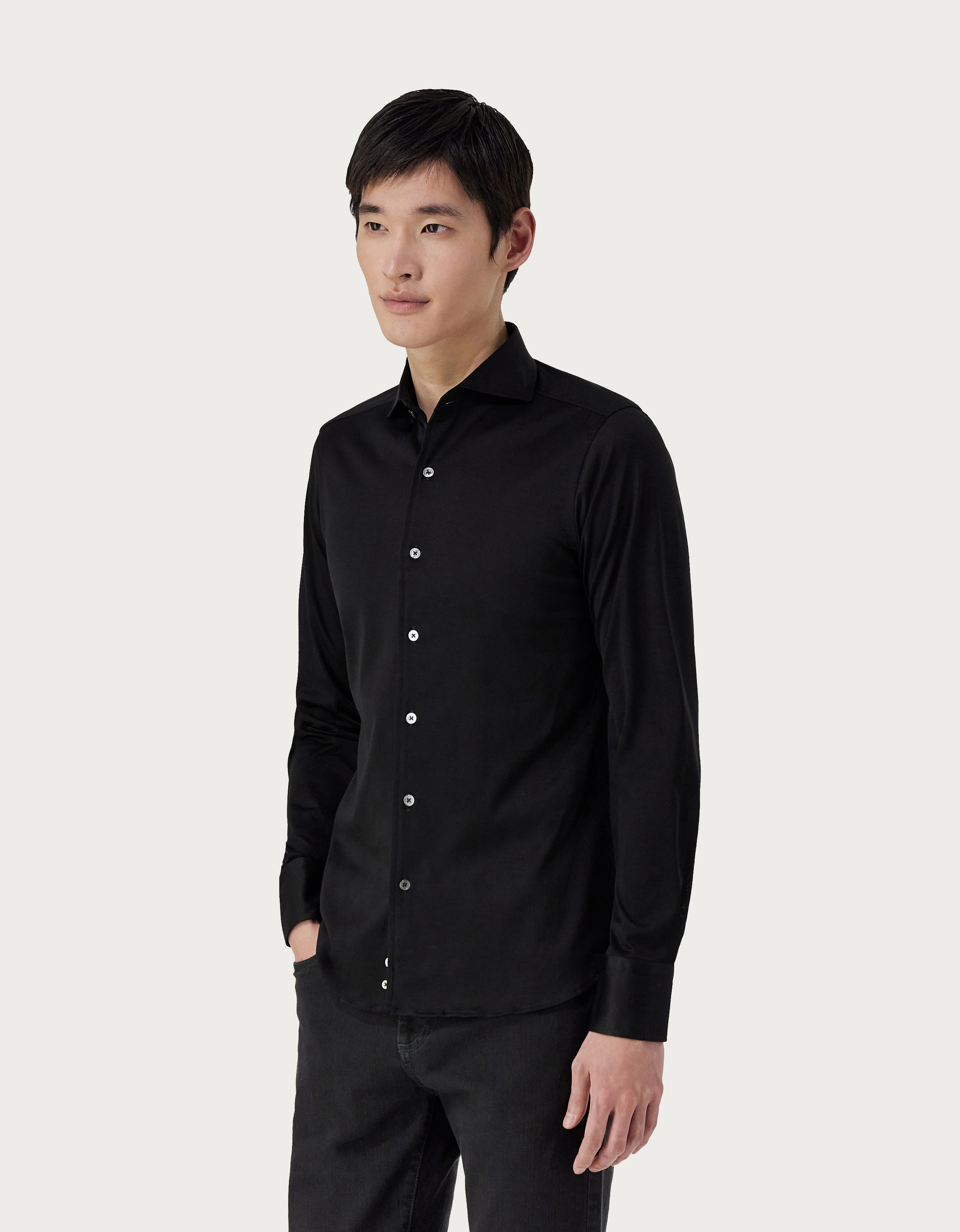 Men's cotton jersey shirt black slim fit - Canali INTL