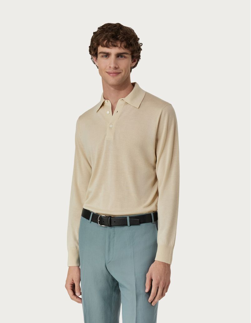 Canali Nuvola 奶白色羊绒混纺Polo衫