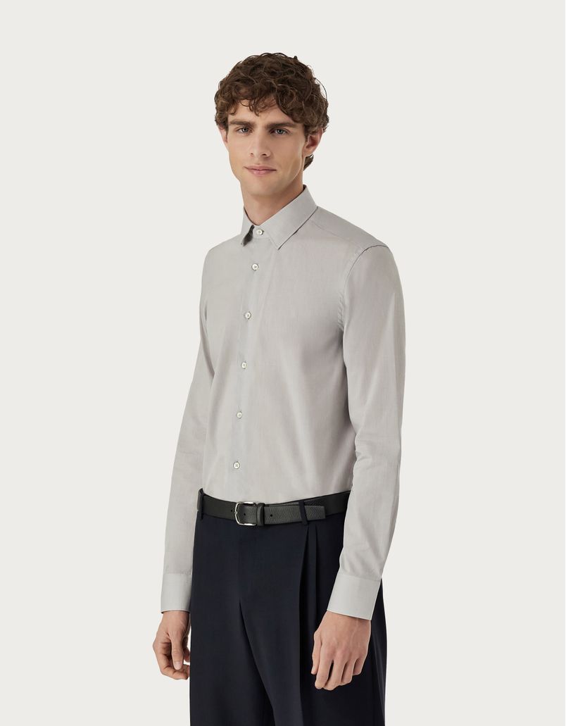 Canali Nuvola灰色棉质修身衬衫