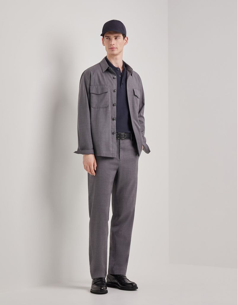 Blue cotton and silk regular-fit polo shirt with microstructure